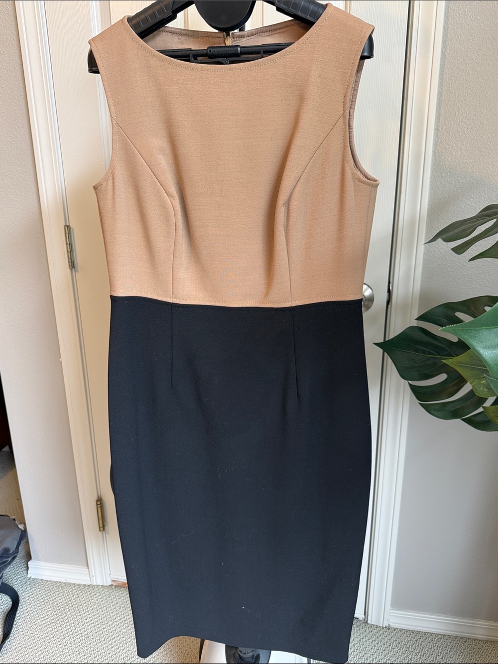 Escada Nude and Black Sleeveless Midi Sheath Dress